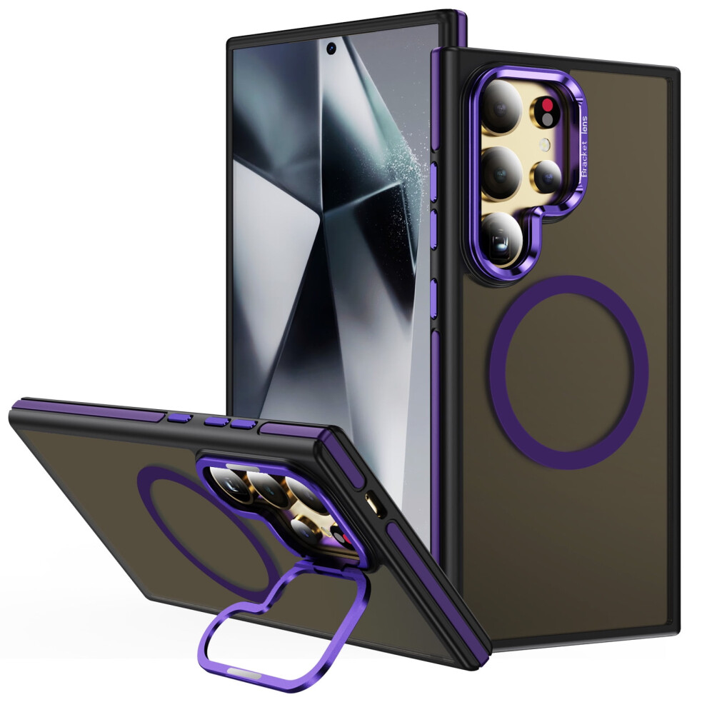 Magnetic Shockproof Translucent Matte Pc+Tpu Case For Compatible With Samsung Galaxy S23, Magsafe-Compatible, Built-In Stand, Purple 9479868134836