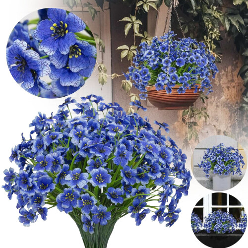 12pcs Blue Artificial Roses – UV Resistant, Outdoor &
