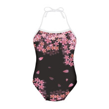 Badkläder för barn, mjukrosa bikini med körsbärsblommor, hudvänlig bikini för barn, storlek 5-6 år