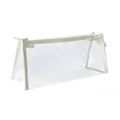 (White) Clear Pencil Case See Through Pencil Case (Pink)