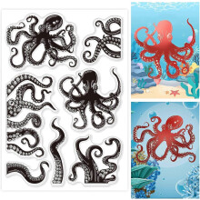 Octopus Clear Stamps Sea Animal Octopus Clear Rubber Stamps Octopus Tentacle Silicone Stamps for DIY Scrapbooking Photo Album Decorative Cards Making