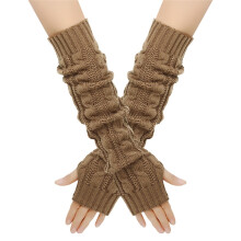 Winter Wool Gloves, Thick Warm Long Fingerless Gloves with 8" Sleeves, Compatible with Work & Daily Use, Khaki