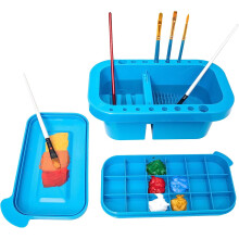 Pulitore per pennelli, porta pennelli e organizer con tavolozza per colori acrilici, acquerelli e colori a base d'acqua.