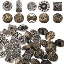 80 stuks metalen knopen, vintage knopen, antiek zilver- en bronskleurige ronde bloemknopen voor knutselen, naaien en doe-het-zelf decoraties.