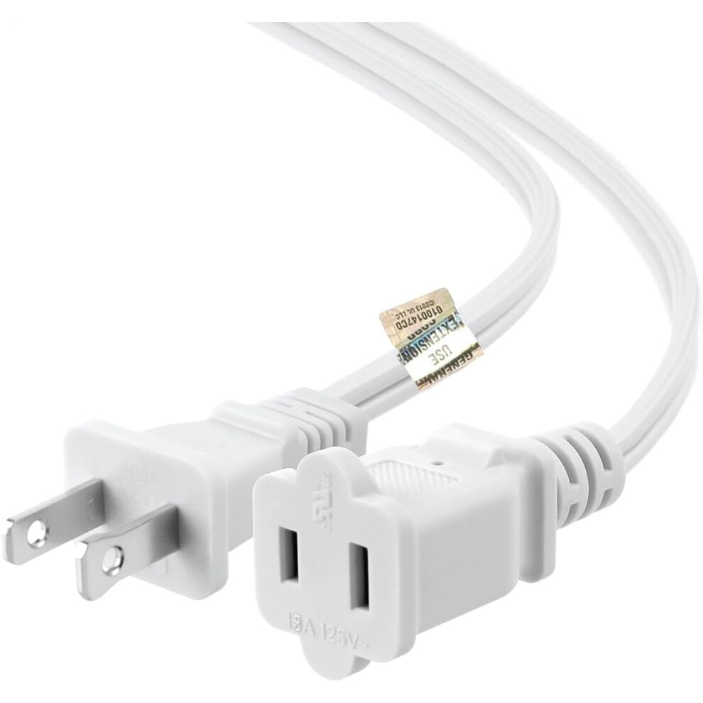 Us Ac Power Extension Cable Cord 2-Prong Polarized Plug Male To Female Extension Cord 16Awg 13A/125V For Nema 1-15P To Nema 1-15R (12 Ft, ) White 9479868410015