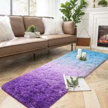 Luxury Shaggy Runner Rug 2x6 ft, Non-Slip Plush Bedroom/Nursery Rug for Kids – Purple & Blue, compatible with home decor