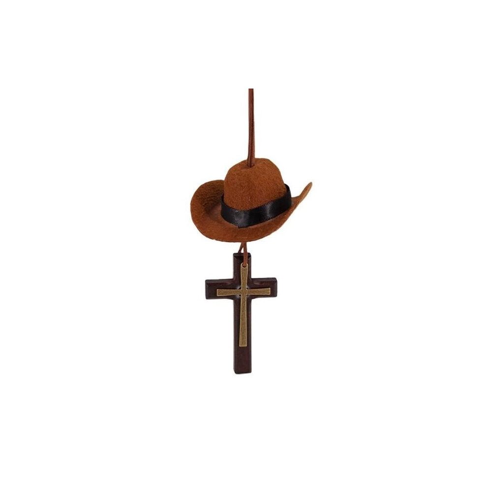 Pekkaxy Cowboy Hat Car Charm Â Mini Western Mirror Pendant With Cross, Compatible With Suv/Rv/Truck Black 9479868497597