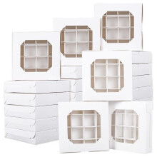 16 Grid Dessert Box med Fönster Western Pastry Box Galler Baklåda för Choklad Dessert Tallrik 20st