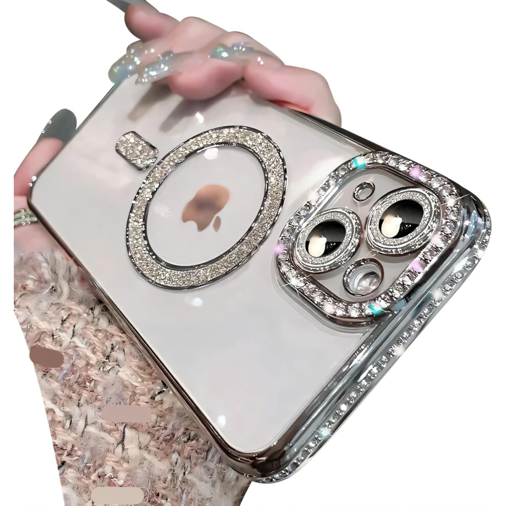 Magnetic Glitter Diamond Case For Iphone 16 Pro MaxâCompatible With Magsafe, Sparkle Rhinestone Lens Protector, Crystal Clear Slim Military 9028731036533