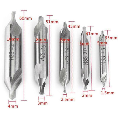 5 pcs Center Drill Bit Double Ended Drill Bit 60 Degree 1.5/2.0/2.5/3.0/4.0mm