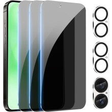 (3+3 buc.) Protector de ecran pentru iPhone 16 – sticlă securizată închisă la culoare 9H, compatibilă cu carcasa, fără bule