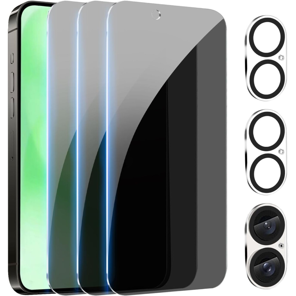(3+3 Pack) Privacy Screen Protector For Iphone 16 Â 9H Tempered Glass, Case Friendly, Bubble-Free Dark 9028731259598