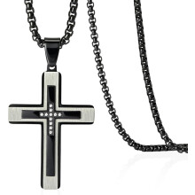 Men's Cross Necklace Stainless Steel Crucifix Pendant Rolo