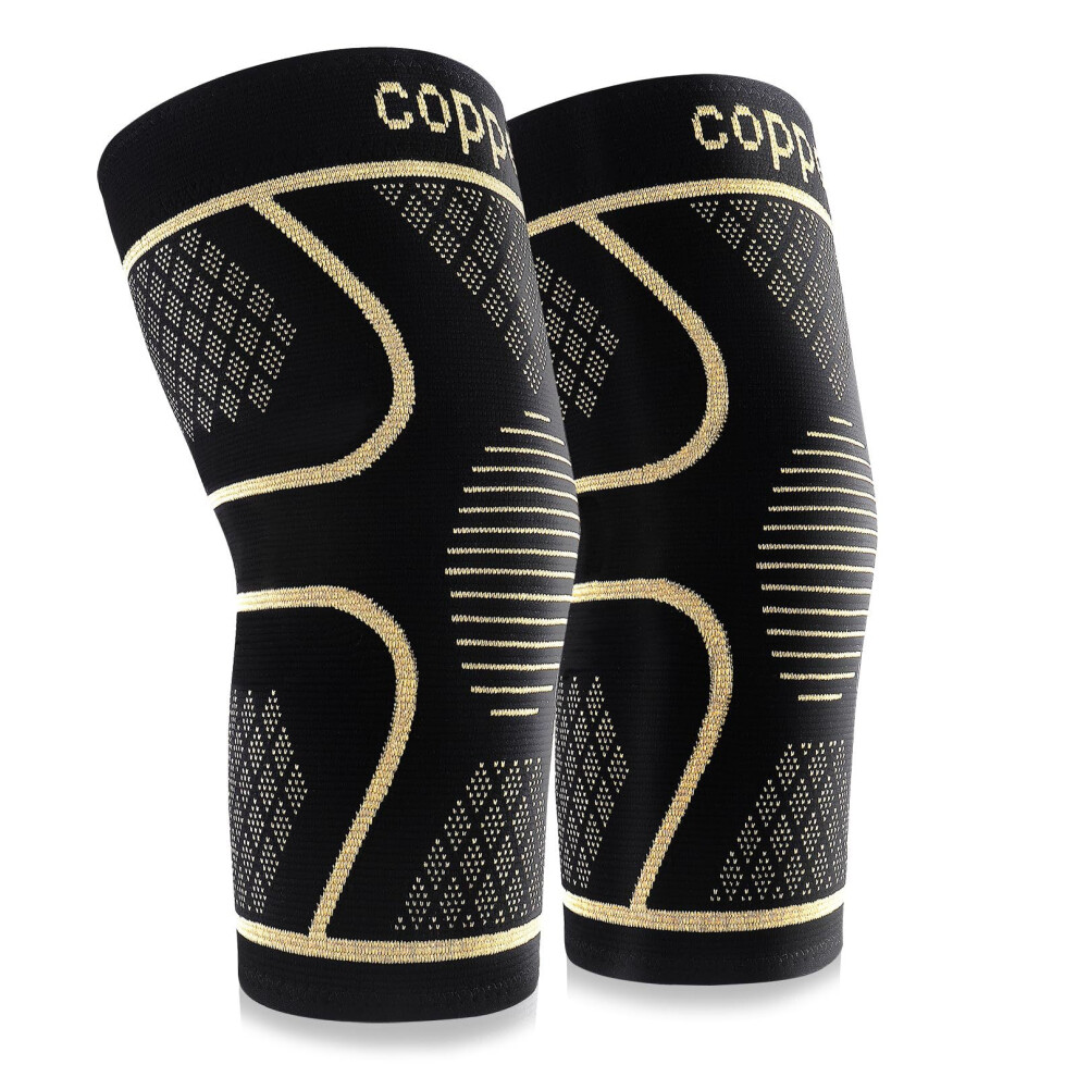 Behome Knee Brace, 2 Pack Copper Knee Braces for Men and Women, Knee Support Compression Sleeeve for Pain Relief
