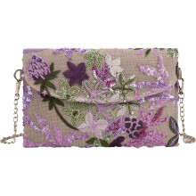 Dam Broderi Paljetter Axelväska Sommar Blommig Kedja Crossbody Kväll Kuvertväska Bohemisk Stil