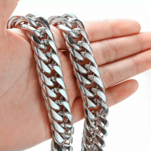Corrente masculina robusta e polida de aço inoxidável 316L, com elos de 9/11/13/16/20 mm, na cor prata, com pulseira de 8 polegadas (20 cm).