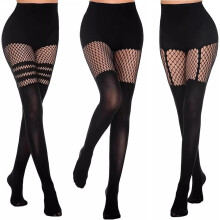 Set di 3 pezzi di collant a rete da donna, calze opache con reggicalze, collant a rete finti sopra il ginocchio (neri) – Compatibili con tutti i