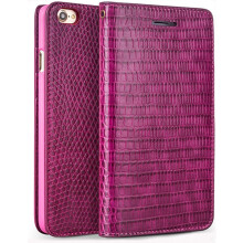 Cowhide Leather Wallet Case for iPhone SE 2022 8 7 SE 2020 Rose Red Flip Cover for Women with Card Slots