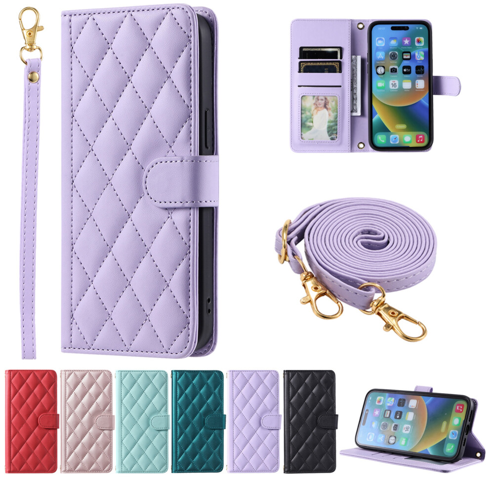 Pu Leather Crossbody Wallet Case For Iphone 15 Â Magnetic Flip, Card Holder, Kickstand & Wrist Strap, Purple 9028731261652