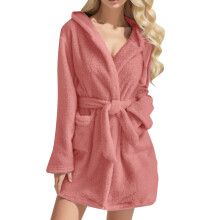 Accappatoio da donna con cappuccio, leggero, morbido, corto, in flanella, pigiama con cappuccio, accappatoio morbido, camicia da notte da donna