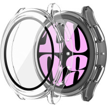 2 Pack Hard PC Case + Screen Protector Compatible with Samsung Galaxy Watch 5 Pro 45mm, Ultra-Thin Scratch-Resistant Tempered Glass
