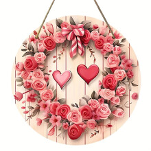Valentine's Day Rose Flower Wooden Door Sign – Outdoor Porch Decor for Anniversary, Wedding & Farmhouse Holiday (Compatible with Standard Doors)