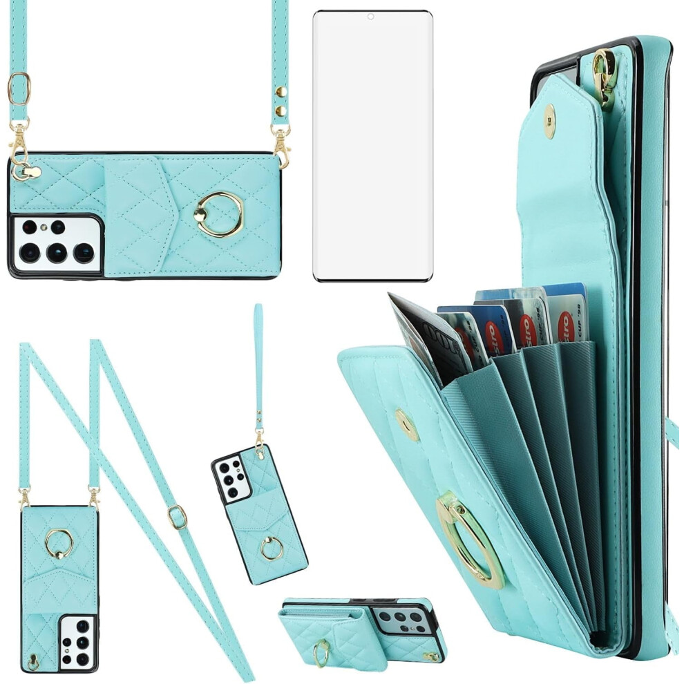 Galaxy S21 Ultra 5G Phone Case With Wallet, Tempered Glass, Wrist Strap, Rfid-Blocking Card Holder Â Compatible With S21 Ultra 9365509206720
