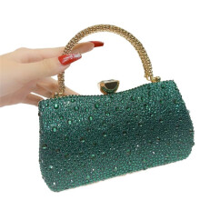 Bolso de Noche para Mujer - Bolso de Mano con Forro de Satén y Brillantes Diamantes de Imitación para Fiestas y Bodas, Color Verde