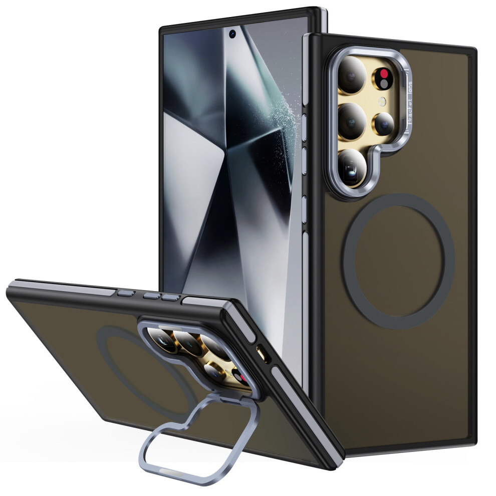 Magnetic Shockproof Translucent Matte Pc+Tpu Case For Compatible With Samsung Galaxy S23, Magsafe-Compatible With Built-In Camera Stand, Gray 9479868135697