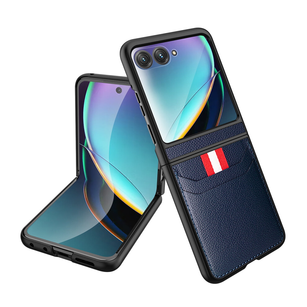 Motorola Razr 2024 Case With Built-In Screen Protector, Slim Pu Leather Wallet Case With Card Holder, Shockproof Cover Blue 9028731262420