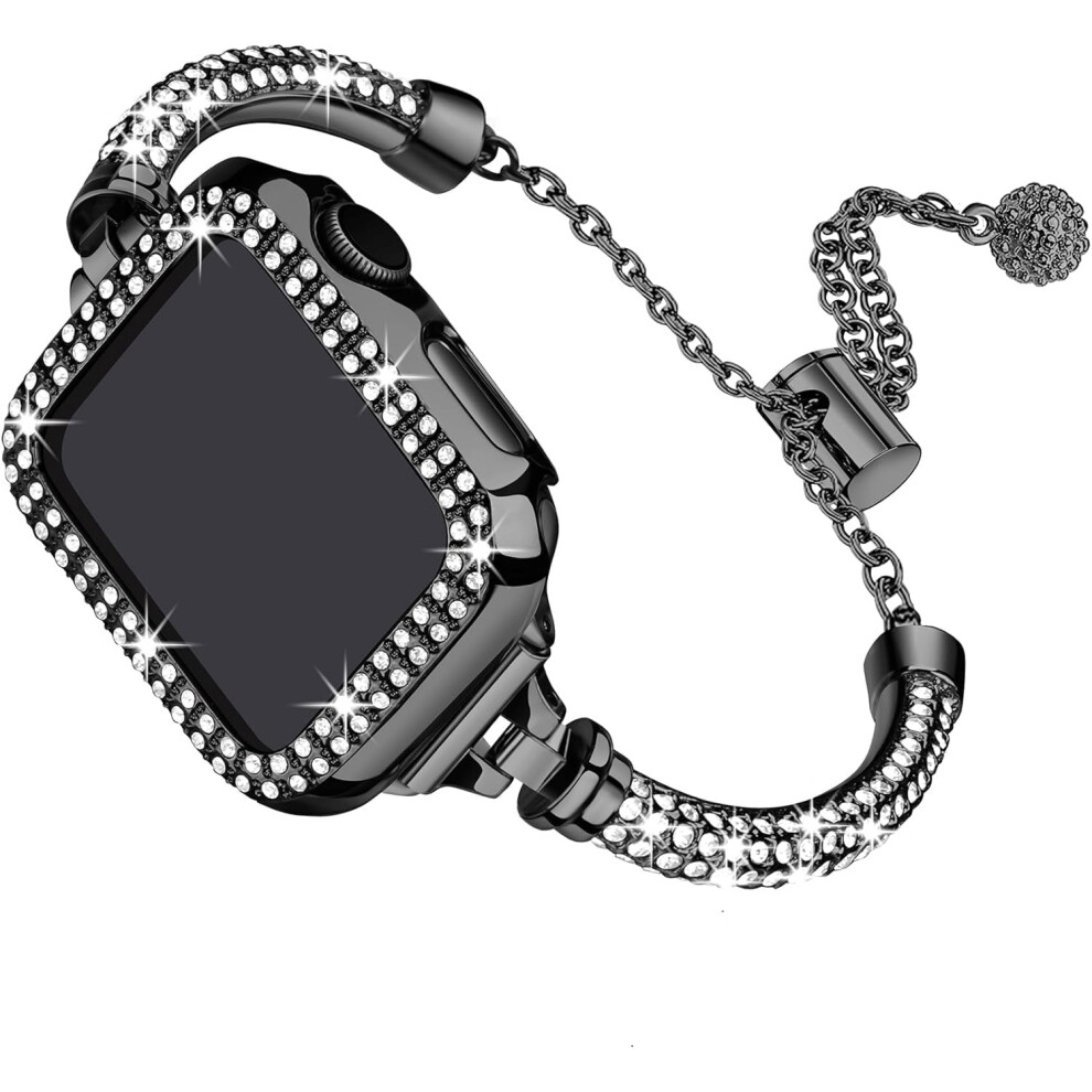 Xihama Bling Metal Bracelet Band & Case Compatible With Apple Watch 38/40/41/42/44/45Mm, Rhinestone Bumper For Series 9/8/7/Se/6/5/4/3/2/1 9479868033474
