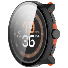 XiHAMA Hartschalen-PC-Schutzhülle mit Displayschutzfolie aus gehärtetem Glas, kompatibel mit SUUNTO RUN 48,4 mm, Schwarz