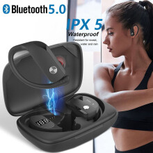 Aggxpf Wireless Earbuds Bluetooth Headphones with Mic, Waterproof Earphones Over-Ear Stereo Bass Headset with Earhooks for Sports,Gym (Black)