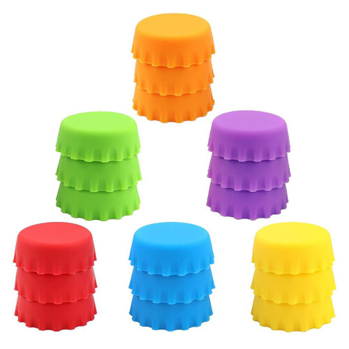 Bulk 18PCS Food Safe Silicone Beer Cap Protectors 6 Dynamic