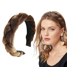 Braided Wide Vintage Padded Headband for Women & Girls – Brown, One Size, Compatible with All Hair Types