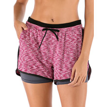 DODOING Dame Dobbeltlags Løbe-Yoga Shorts Træning Atletisk Jogging Delfinshorts