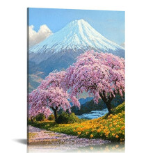 Japanese Mount Fuji Canvas Wall Art, 12x16in – for Living Room, Bathroom, Bedroom, Office – Home Decor Print