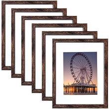 11x14 Picture Frame Brown Set of 6, Display Pictures 8x10 with Mat or 11x14 without Mat, Photo Frames for Wall Mounting