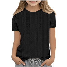SYMOID Breathable Girls' Short Sleeve Shirts - Solid Color Crew Neck Tops for Daily Wear,Black,Size 3-4 T