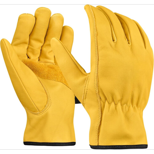 Heavy Duty Leather Work Gloves Water-Resistant Cowhide