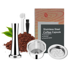 Kaffekapsler i rustfrit stål, genanvendelige espressokapsler til K Fee Pods. Genopfyldelig kaffekapselfilter med 30 mm sikkerhedslås og 1 ske og 1