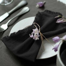 Cotton Cloth Napkins with Fringe 18x18 inch Set of 12 Black