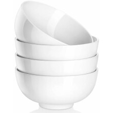 26oz Porcelain Soup Bowls Set of 4, White Ceramic Bowls for Cereal, Oatmeal, Fruit, Salad, Ramen, Rice – Dishwasher & Microwave Safe