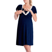 Damesjurk met Korte Mouwen en Kanten Details, Multifunctioneel, Geschikt Als Zwangerschapsnachthemd Donkerblauw M