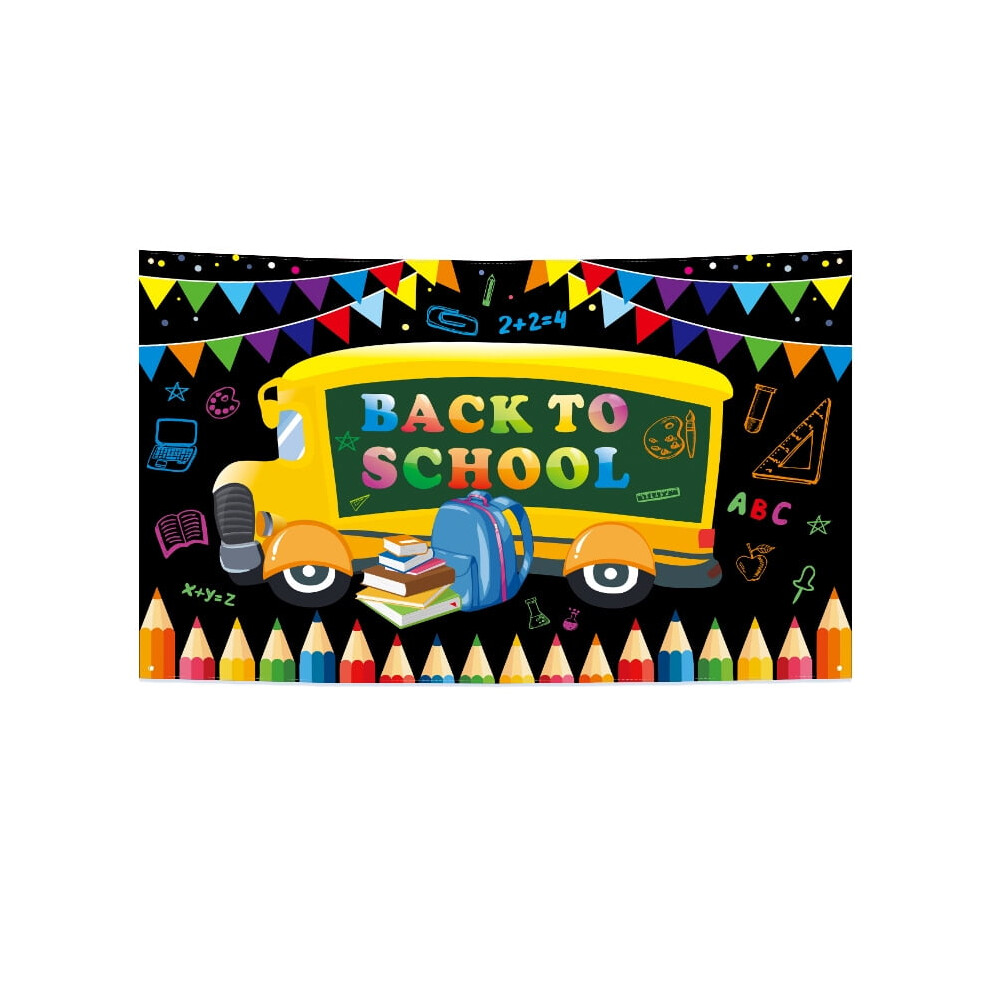 Back To School Bash Backdrop Chalkboard Welcome Back To School Background For Photography Bus Books And Colored Pencils Flags Decorations Banner Light 9479868041127