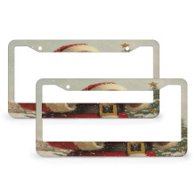 Vintage Santa License Plate Frame Aluminum 2-Pack