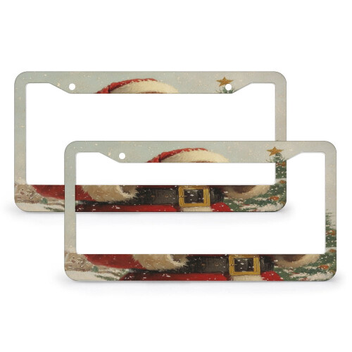 Vintage Santa License Plate Frame Aluminum 2-Pack