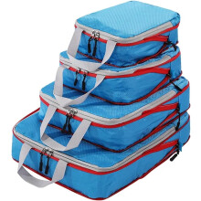 Cubes de rangement XiHAMA (Bleu foncé, lot de 4) – Organiseurs de bagages en nylon compressibles, pliables et imperméables, compatibles avec les