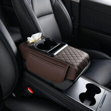 PU Leather Car Armrest Box Mat 5-in-1 with Storage Bags and
