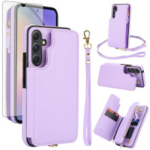 Wallet Case RFID Blocking Zipper Cover with Crossbody Strap and Tempered Glass for Samsung Galaxy A14/M14 5G